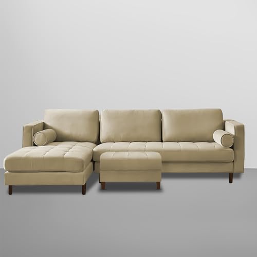 Image of Lezra LHS 4 Seater L Shape Sofa Set with Center Table for Living Room (Cream Fabric) Premium Fabric Sofa