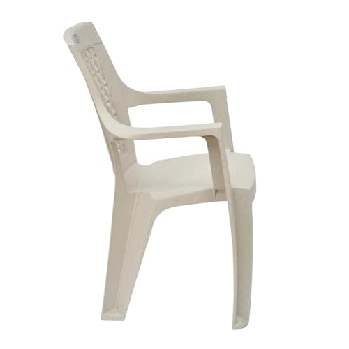 Image of Nilkamal Elevate Plastic Chair with Arm | Set of 4 | Stackable Chair | for Living Room, Bed Room, Kitchen, Balconies, Outdoor | Marble Cream