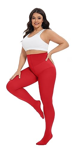 Image of CozyWow Plus Size Tights for Women 80D Soft Solid Color Semi Opaque Pantyhose High Waist 1X 2X 3X 4X