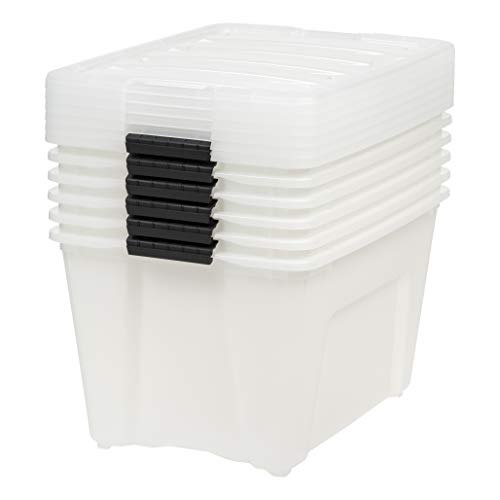 Image of IRIS USA 54 Quart Stackable Plastic Storage Bins with Lids and Latching Buckles, 6 Pack - Pearl, Containers with Lids and Latches, Durable Nestable Closet, Garage, Totes, Tubs Boxes Organizing