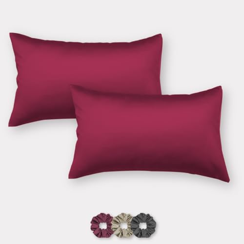 Image of SEEVO 400 TC Luxurious Satin Silk Pillow Covers /Pillowcases with Envelope Closure, Soft Comfortable Protects Hair and Skin - 20 inch x 30 inch - Set of 2 (Maroon)