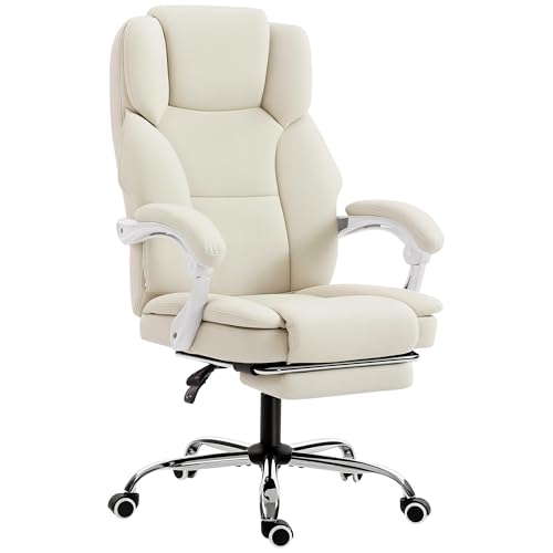 HOMCOM Chaise Bureau Ergonomique, Fauteuil de Bureau avec Dossier inclinable, Hauteur réglable, Repose-Pieds, pivotant à 360° et Ressorts ensachés, Cuir synthétique...