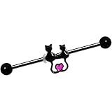 Body Candy Black Anodized Steel Kitty Cat Love Heart Helix Earring Industrial Barbell Piercing 14...