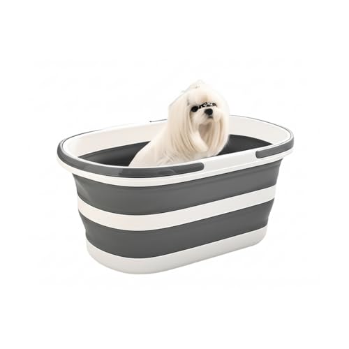 Gorocking ペット用バスタブ 35L 大容量 折りたたみ式 犬 水抜き栓付き 温度シール ベビーバス 中型犬 猫 コンパクト収納 キャスター付き