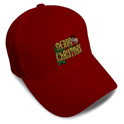 Custom Baseball Cap Merry Christmas A Embroidery Christmas Acrylic Dad Hats for Men & Women Burgundy Design Only
