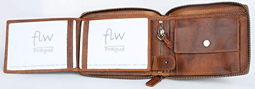 FLW Men's Natural Strong Genuine Leather Wallet with Metal Zipper Around - Image 5