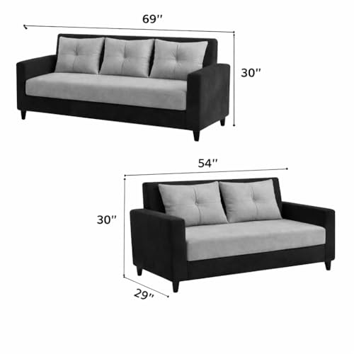 Image of Ultimate Comfort 3+2 Wooden Sofa Set | Premium Velvet Fabric | Modern 5-Seater Sofa | Durable & Stylish Living Room Furniture(Grey & Black)