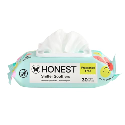 Image of The Honest Company Plant-Based Snot Removing Wipes, Soothing Nose Face with Aloe, Hypoallergenic, Sensitive Skin, EWG Verified, Fragrance-Free, 30 Count