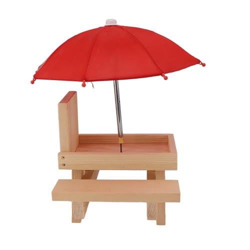 Squirrel Feeder Table, Sturdy 2 Benches Good Load Bearing Pine Wood Squirrel Feeder Corn Cob Holder Sturdy Structure for Park (Red Umbrella) - Image 4