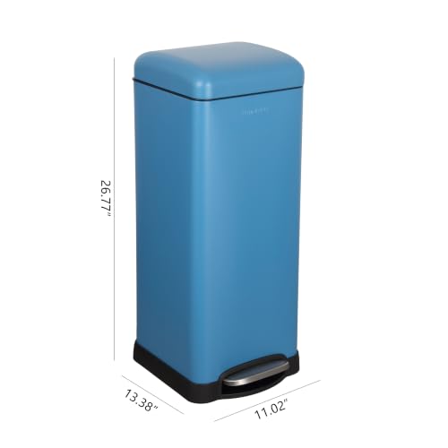 Image of happimess Betty 8 Gal Step Trash Can Soft-Close Lid, Bright Cobalt Blue | Removable Liner, Semi-Rectangular, Steel Pedal, Iron Powder Coated, 27 inch Height, Non-Skid Base