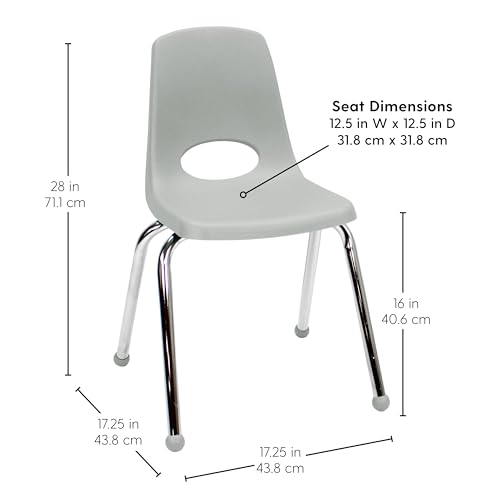 Image of FDP 16 inch School Stack Chair,Stacking Student Seat with Chromed Steel Legs and Ball Glides for Classroom, Homeschool or Office - Light Gray (2-Pack), 15413-LG