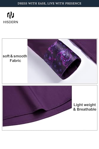 Image of HISDERN Mens Business Dress Shirts Long Sleeve Casual Button Down Shirt Formal Inner Collar Contrast Shirt for Men Wedding