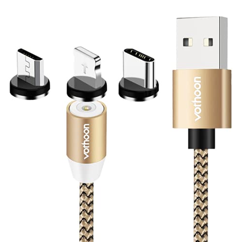 3 in 1 Magnetic Phone Charger, Micro USB, USB-C, iOS, Fast Charging (Rose Gold)
