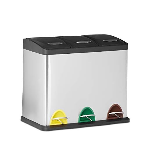Relaxdays 10022323 Cubo de Basura Reciclaje- 3 Compartimentos, 3 x 8L, Acero Inoxidable, Plateado, 40x48x28 cm