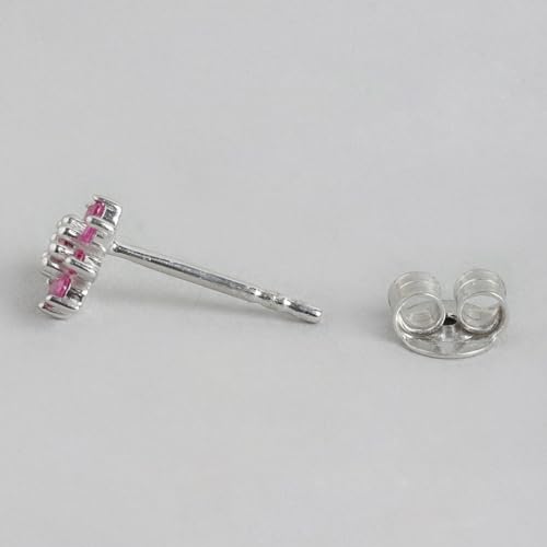 925 Silver Pink CZ Floral Stud Earrings with Hallmark