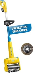 Gloria MultiBrush li-on - Multifunktionale Akku-Bürste/Unkrautentferner, Nutzbar als Stein-, Holz-, Fugenreiniger, Rasenkantenschneider, Vertikutierer, Rasenlüfter, Set mit 2 Aufsätzen, ohne Akku