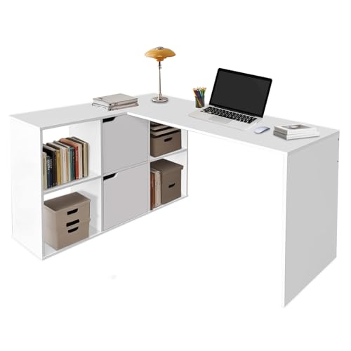 Bureau en forme de L pour optimiser un petit espace bureau d'angle avec placards