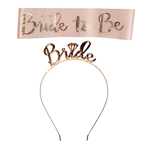 Bride To Be Accessoires avec Couronne Satin pour Diadème de Mariage Decoration Déguisement Enterrement de Vie de Jeune Fille EVJF Couleur (Rose Gold) Cover