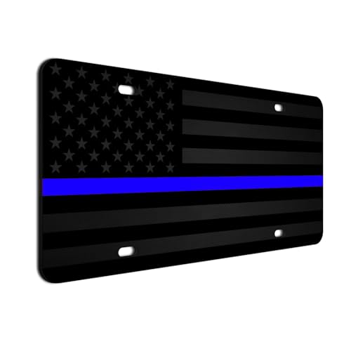 Black and Thin Blue Line American Flag License Plate - 6