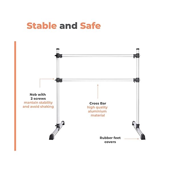 Ballet Barre Portable for Home - Adjustable & Portable Premium 4ft Double Ballet Barre, Bar for Stretch, Pilates, Dance, Fitness, Booty or Active Workouts, Made of Aluminium Light Weight, Gray