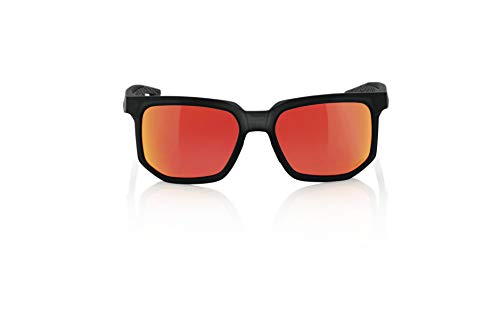 100% Centric Angular Frame Sunglasses - Durable, Lightweight Active Performance Eyewear w/Rubber Temple & Nose Grip (Soft TACT Crystal Black - HiPER Red Multilayer Mirror Lens)2
