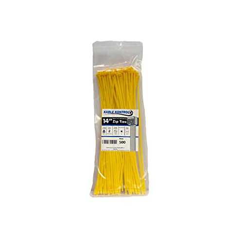 Kable Kontrol Yellow 14in Zip Ties, 500 Pcs, 50 lb