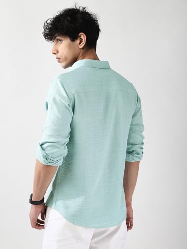 Image of Urbano Fashion Men's Linen Blend Full Sleeve Relaxed Fit Casual Solid Shirt