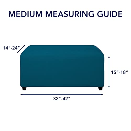 Image of PureFit Stretch Rectangle Ottoman Cover Footstool Cover, Peacock Blue