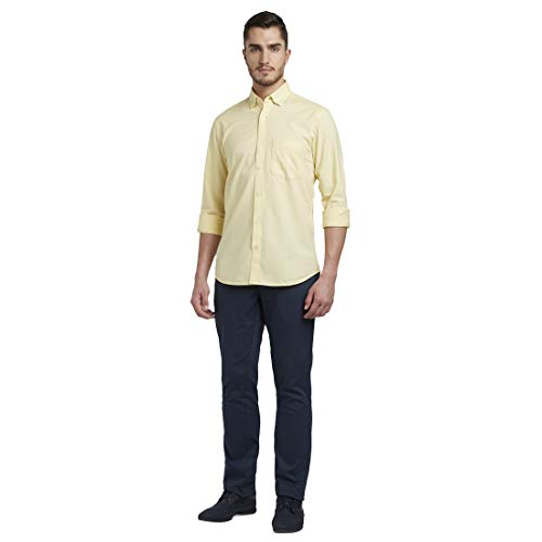 Image of COLOR PLUS Men's Solid Tailored Fit Shirt (CMSS26987-Y3 Medium Yellow