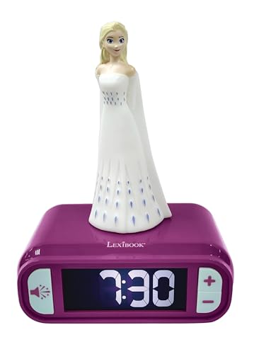 LEXIBOOK - Disney Frozen 2 Elsa relógio despertador com luz noturna e sons com ecrã LCD digital e luz noturna integrada, cor azul - RL800FZLXB