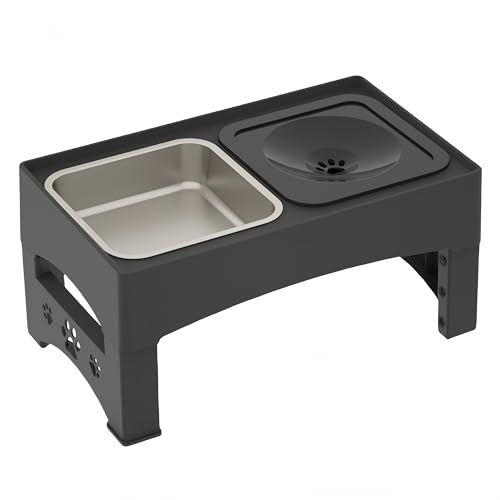 ペットボウル 犬用フードボウルスタンド 早食い防止 フードボウルスタンド 中型・大型犬用ボウル ペット用品 フードボウル フードラック 4段階高さ調節 給餌ラック 折りたたみ式 収納 お手入れ簡単 滑り止め 防滴 揺れない (ブラック, 44*26*29.