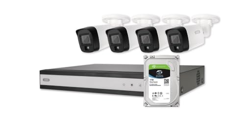 ABUS TVVR33843T All-in-One-Set: Videorekorder Performance Line und 4 analoge Mini Tube-Kameras (FlexNiteView), intelligente Personen- und Fahrzeugerkennung, Browser-Steuerung am PC, mobil per App