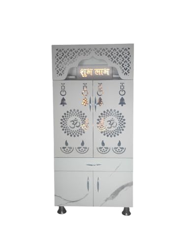 Image of Amazing Home Temple /Pooja Mandir with Led Lights (Pre Assembled) Height: 130cm Engineered Wood Home Temple (Height: 130, Pre-Assembled) | White