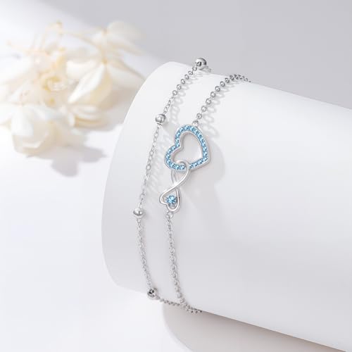 Image of Anklet for Women 925 Sterling Silver Double Infinity Ankle Bracelet Waterproof Summer Jewelry Anniversary Birthday Gifts for Her