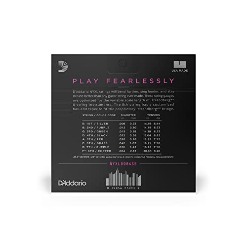 D’Addario Cordes pour guitare électrique 8 cordes Strandberg D’Addario NYXL0984, filet nickel, Super Light, 09-84 - Les Beatles, Paul McCartney, John Lennon, RIngo Starr, George Harrison D'Addario Cordes pour guitare électrique 8 cordes Strandberg D'Addario NYXL0984, filet nickel, Super Light, 09-84 – Image 3