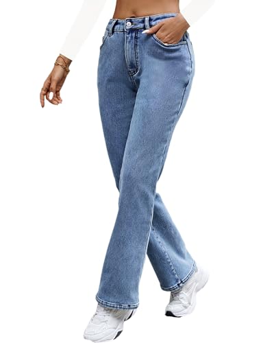 Women's Winter Fleece Lined Jeans Mid Rise Stretchy Thermal Straight Leg Denim Pants4
