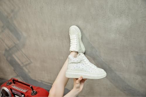 Women's High Top Fashion Sneakers Crystal Sneakers Glitter Wedding Bridal Shoes3