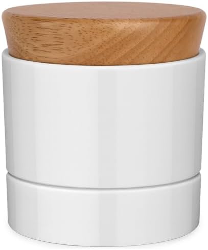 French Butter Dish,Samseel Porcelain Butter Crock with Water Line and Thick Wooden Lid, a Countertop Butter Keeper for Spreadable,Bright White