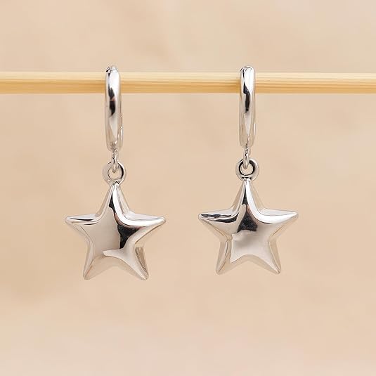 Jean Beau Hoop Huggie Charm Gold Silver Sun Star Earrings for Women, Trendy Puffy Drop Earring Prom Fashion Accessories Jewelry Gift - Image 4