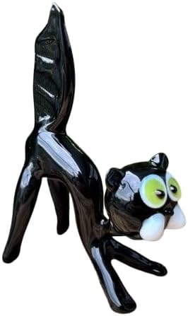 Figura de gato de cristal negro Escultura de gato en miniatura estilo Murano soplado a mano Adorno de escritorio de gatito de cristal artístico
