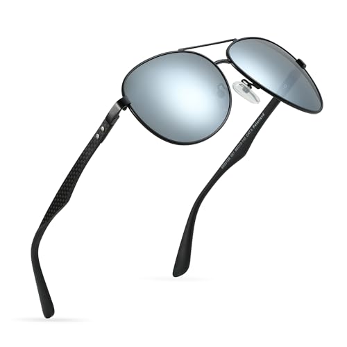 ZENOTTIC Pilot Polarised Sunglasses Mens Womens Carbon Fiber Metal Frame Mirrored UV400 Protection Unisex Classic Retro Style