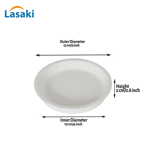 Image of Lasaki Round Ceramic Trays (Plates Saucers) for Pots, planters, Flower, Succulent(Set of 2,White,4 inch) R4(Plants not Included)