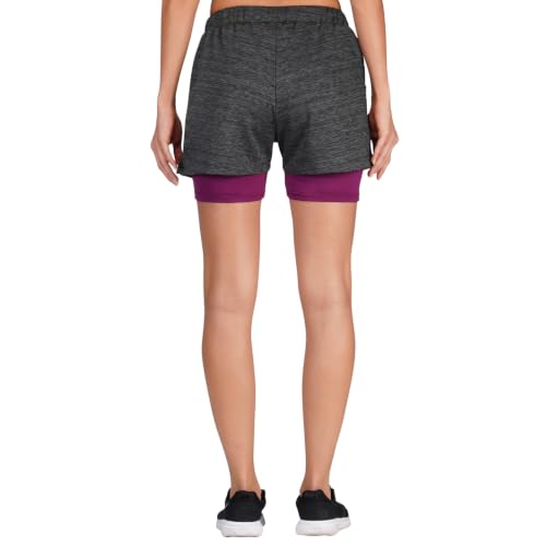 Image of GYMIFIC Womens Dual Layer Gym Shorts for Women | Quick Dry Running Sports Shorts with Compression Inner Layer & Side Pockets | Workout Activewear