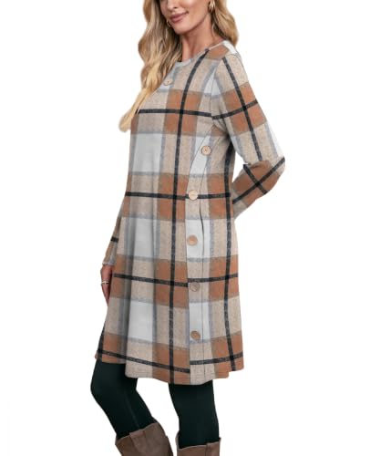 Image of OFEEFAN Fall Dresses for Women 2026 Crew Neck Long Sleeve Dress with Pockets