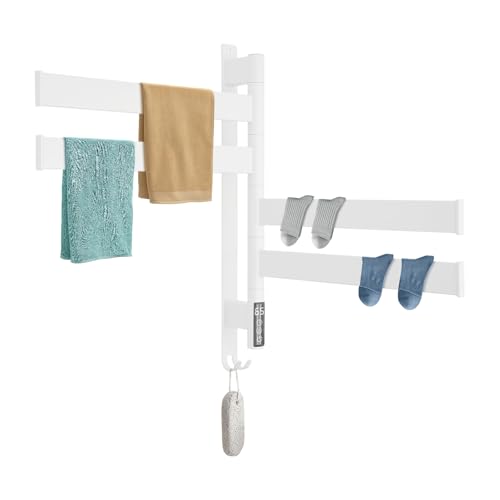 Toallero eléctrico de acero inoxidable, 4 barras con control de temperatura de 45 – 65 °C, para montaje en pared, para baño, baño, 1-8 horas, control de tiempo (blanco)