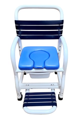 Deluxe New Era Patented Shower Commode Chair, 18" Internal Width, Open Front Removable Soft Seat, Commode Pail and Soft Touch Folding Footrest, 3" Twin All Locking Casters, 310 lbs wt Capacity
