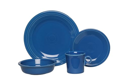 Fiesta® 4-Piece Classic Rim Place Setting – Durable Ceramic, Lead-Safe, Dishwasher/Microwave/Oven Safe – Made in USA Dinnerware - Lapis
