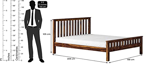 Image of Sheesham Wood King Size Bed Without Storage for Bedroom Wooden Double Bed Cot Palang for Home & Hotels - (Honey Finish)