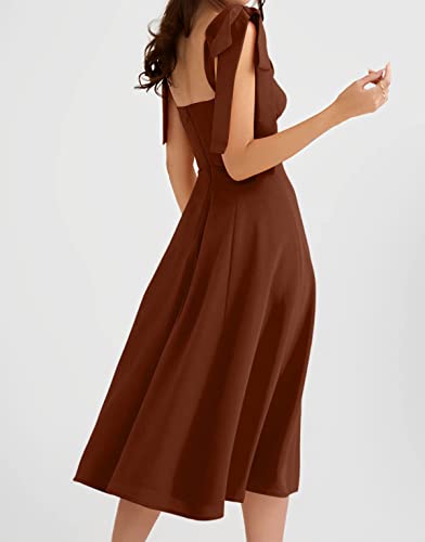 Women's Summer Tie Straps Split Midi Dress Wrap Sleeveless Tie Shoulder Backless High Slit Midi A-Line Beach Dresses X-Large Dark Brown #TOP4