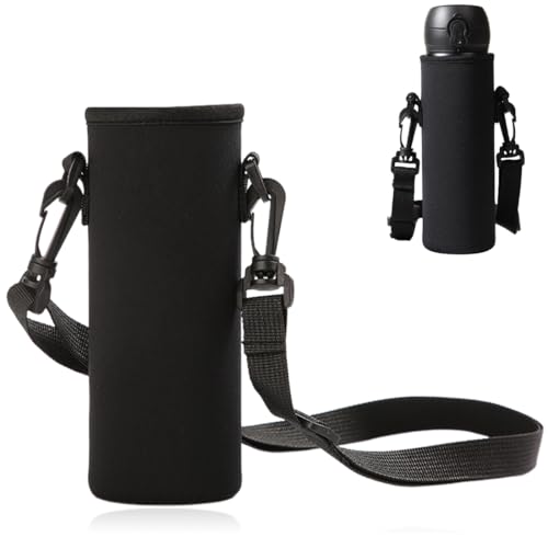 OIGWBPH Portabotellas de agua de neopreno portátil con correa para el hombro desmontable: maleta y bolso cruzado para guardar bebidas para deportes, viajes y más(Negro)